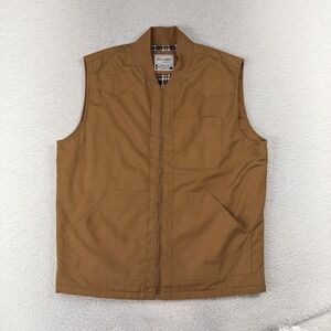 Outlander by Craft Flow Mens Small Tobacco Brown Quilted Flannel Lined Vest Zip*